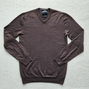 Wayne Gretzky V-Neck Sweater Mens Small Brown 100% Merino Wool Minimalist Luxury